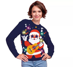 Women's Funny Santa Claus Christmas Sweater with 12 LED Lights