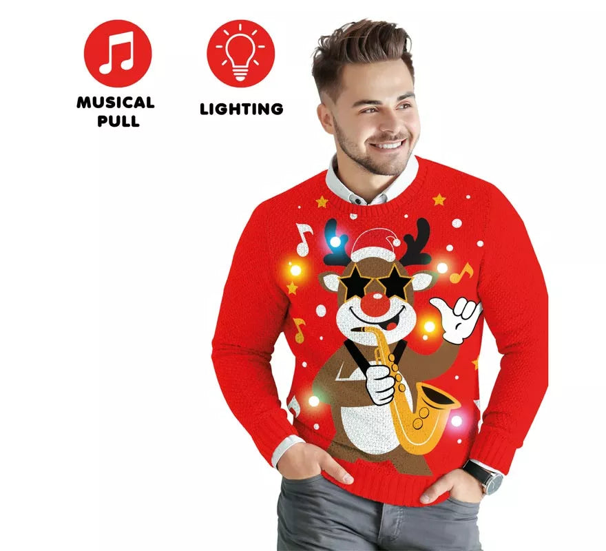 Translation missing: en.Jersey Navideño de Reno con 12 Luces LED para hombre