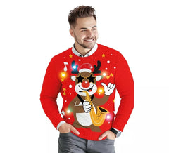 Men's Reindeer Christmas Sweater with 12 LED Lights