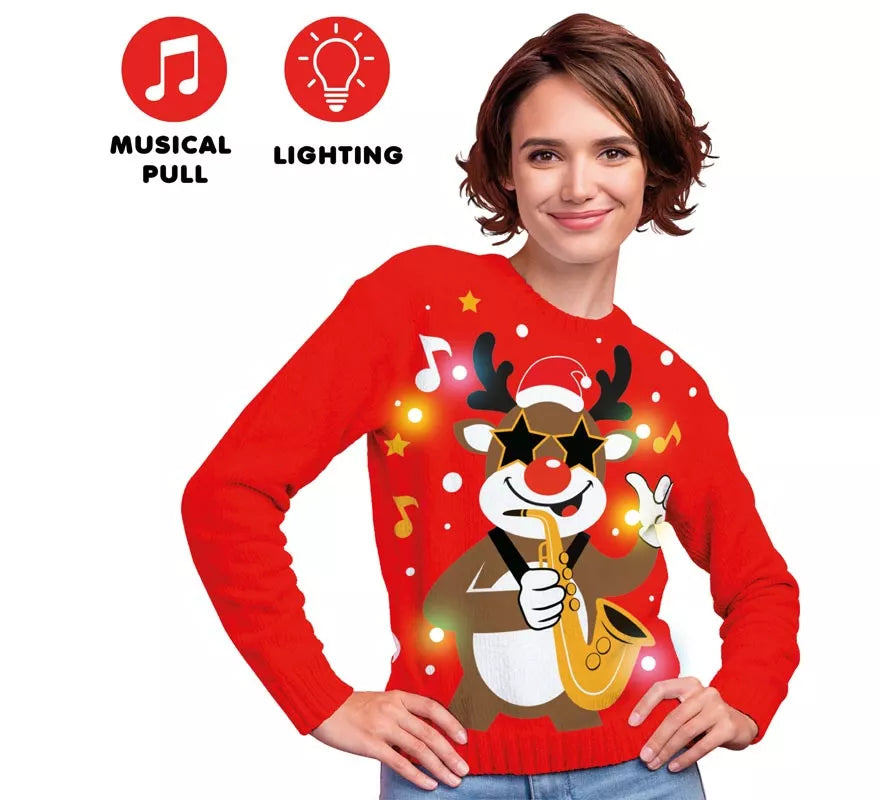 Translation missing: en.Jersey Navideño de Reno con 12 Luces LED para mujer