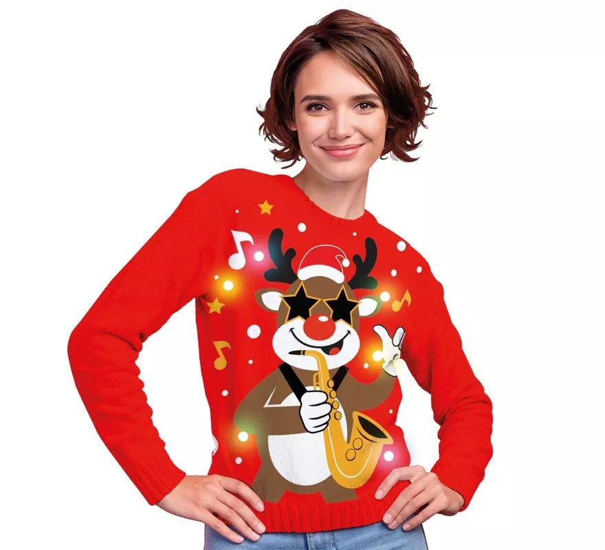 Translation missing: en.Jersey Navideño de Reno con 12 Luces LED para mujer