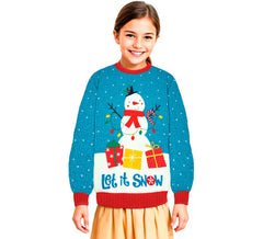 Christmas Sweater with Snowman Lights for Kids