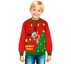 Christmas Reindeer Sweater with Lights for Children