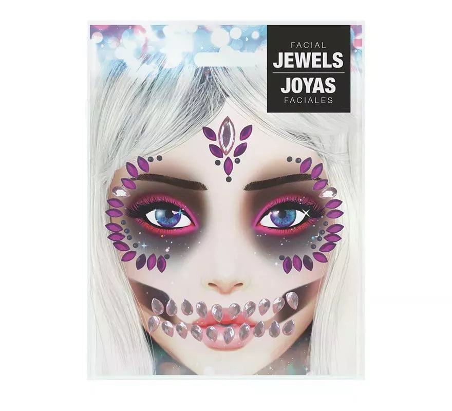 Joyas Faciales Adhesivas de Calavera Lila