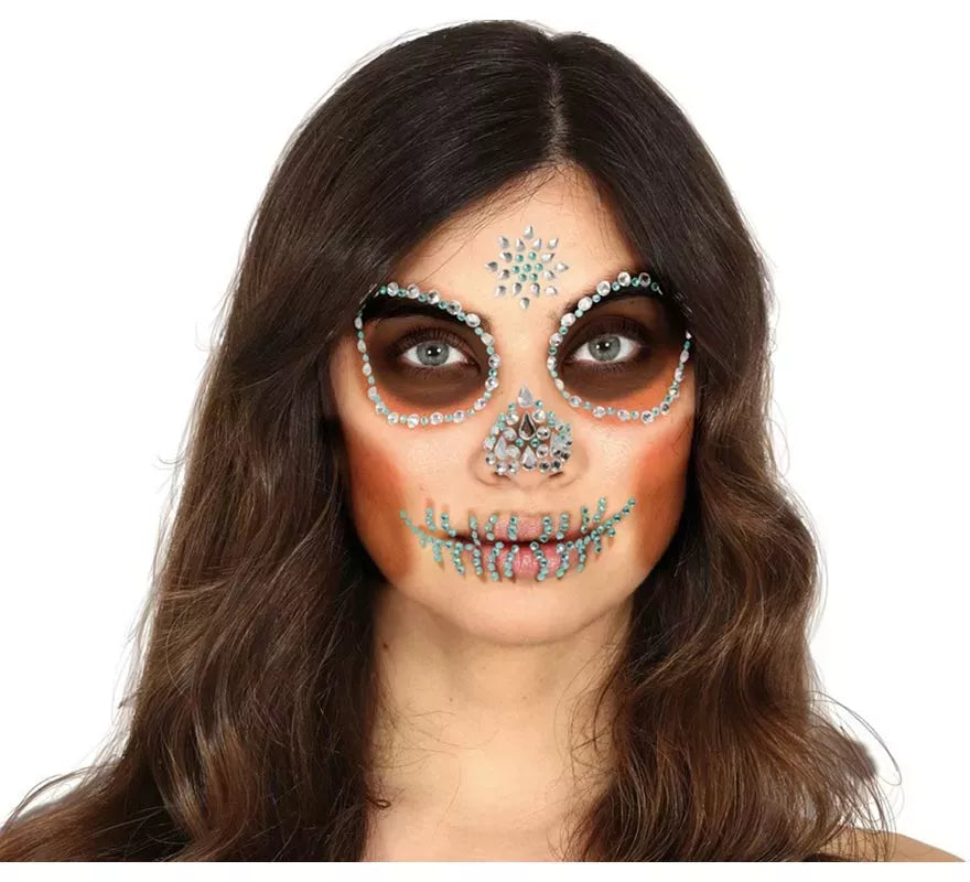 Joyas Faciales Adhesivas de Calavera Verde