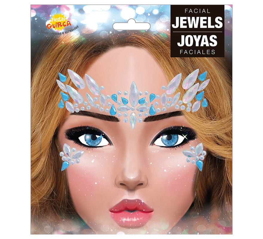 Joyas Faciales Azules y Blancas Adhesivas