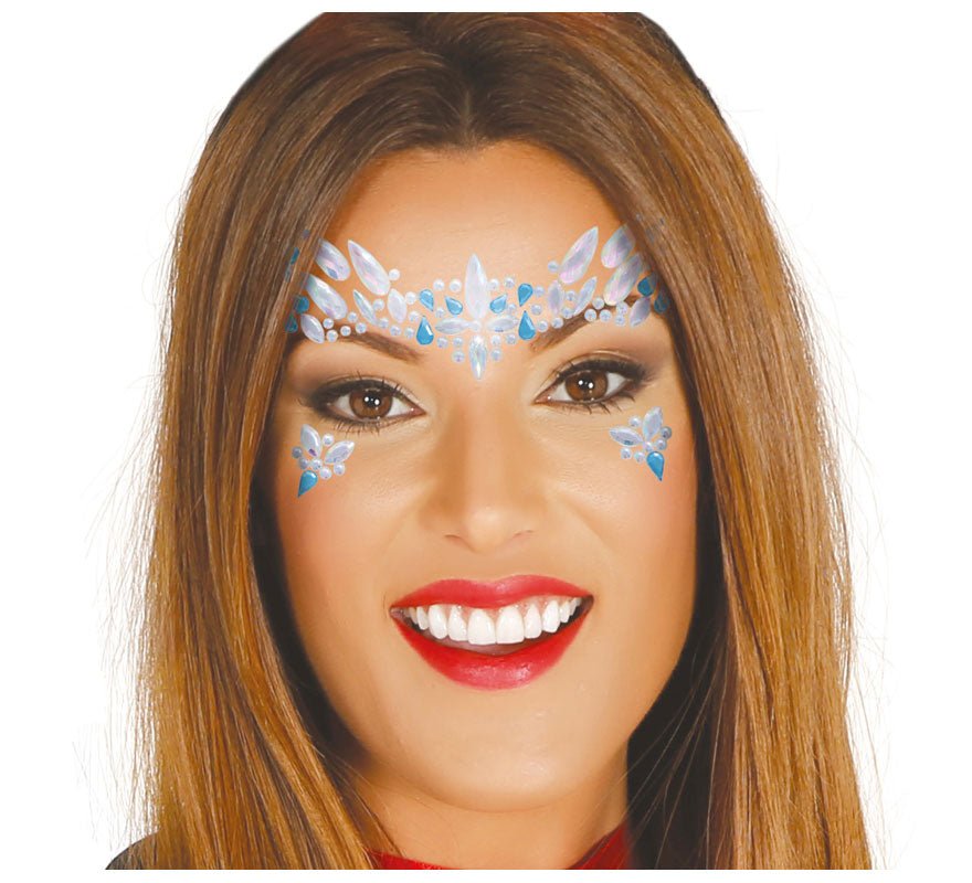 Joyas Faciales Azules y Blancas Adhesivas