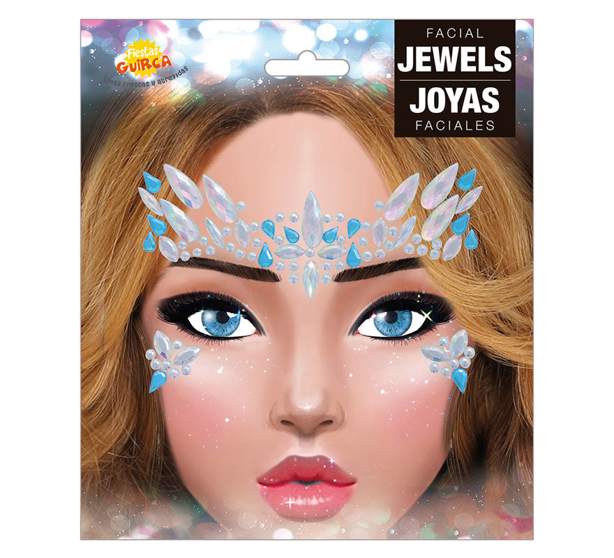 Joyas Faciales Azules y Blancas Adhesivas