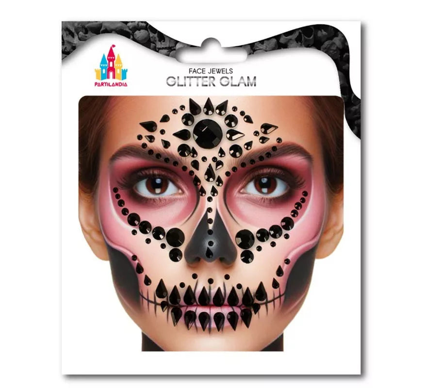 Joyas Faciales Calavera Fashion Gemas negras adulto