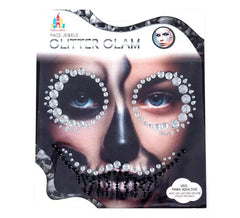Adult Halloween Silver Gems Skull Facial Jewelry