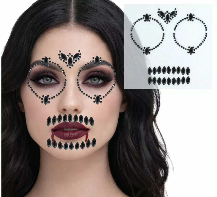 Translation missing: en.Joyas Faciales Calavera negro Adhesivas de 13x15 cm