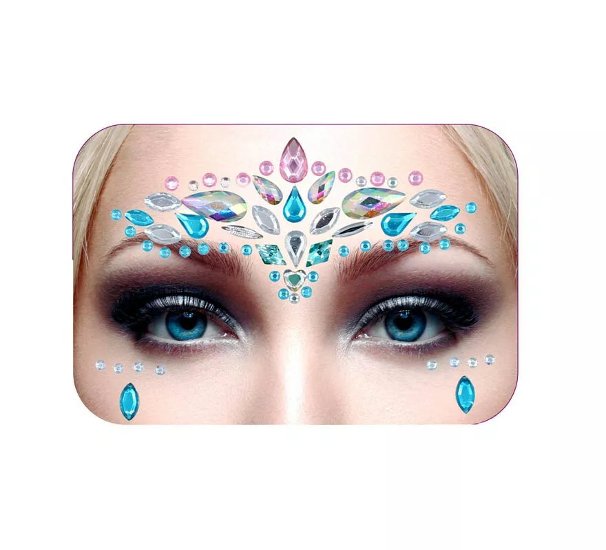 Joyas Faciales gotas azul y lila brillantes