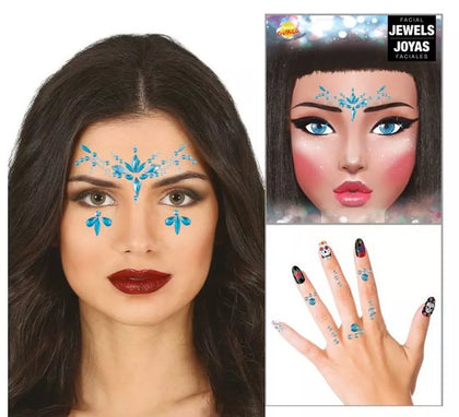 Joyas Faciales y Uñas azul Diamantes elegantes