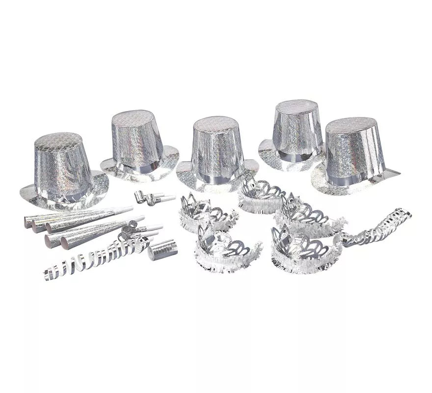 Kit 5 Cotillones Las Vegas Party Holográfico plateado