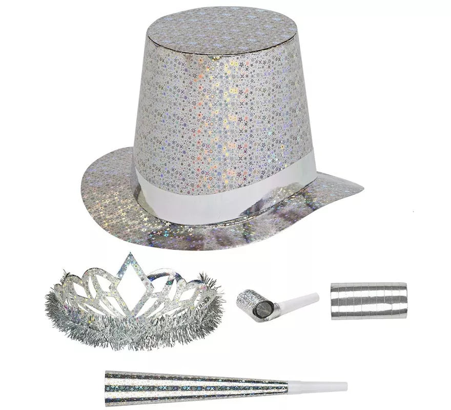Kit 5 Cotillones Las Vegas Party Holográfico plateado