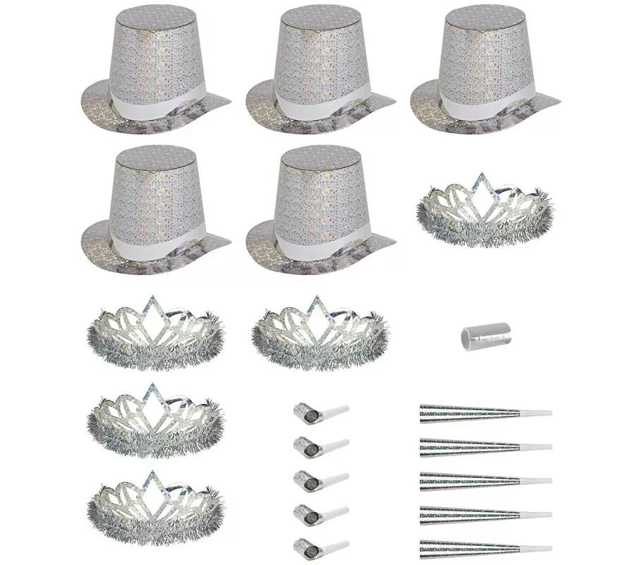 Kit 5 Cotillones Las Vegas Party Holográfico plateado
