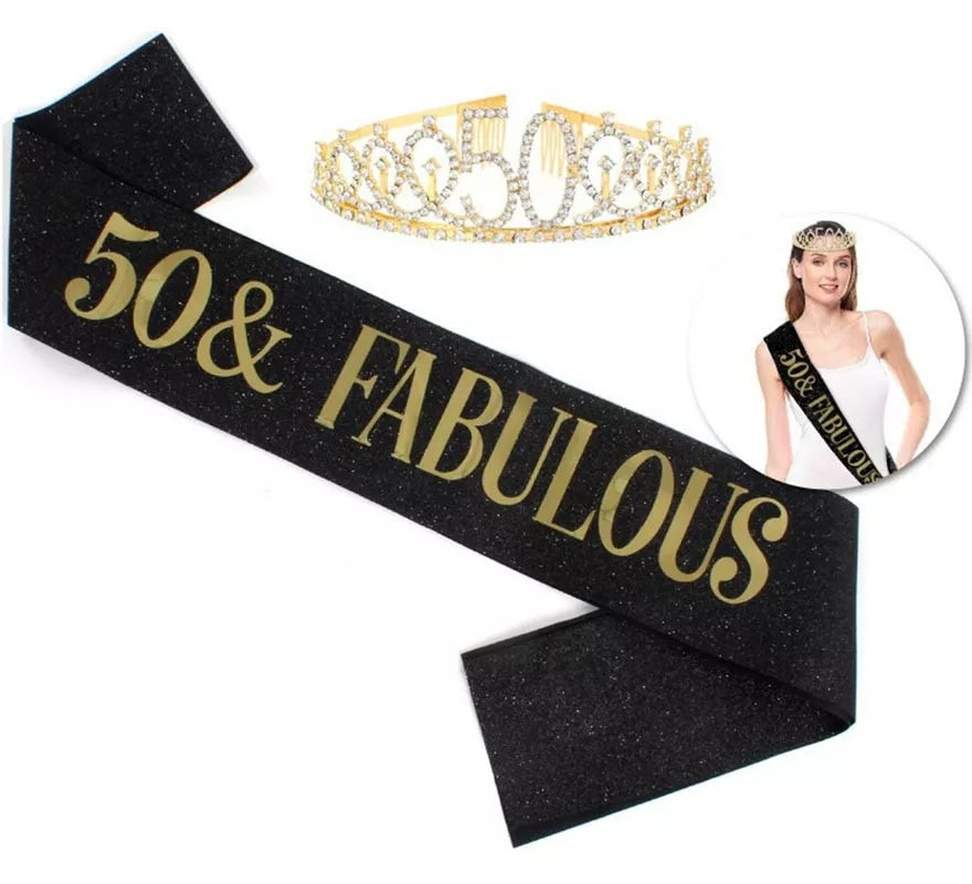 Translation missing: en.Kit 50 Cumpleaños y Fabulosa: Corona y Banda de 160x9,5 cm