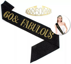 60th Birthday and Fabulous Kit: Crown and Sash 160x9.5 cm
