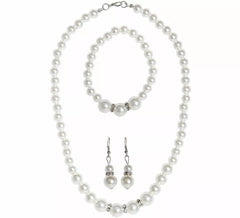 1920s Kit: Rhinestone Pearl Necklace, Earrings and Bracelet