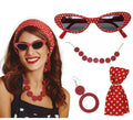 Kit Años 50: Cinta cabeza, Gafas, Pendientes y Collar