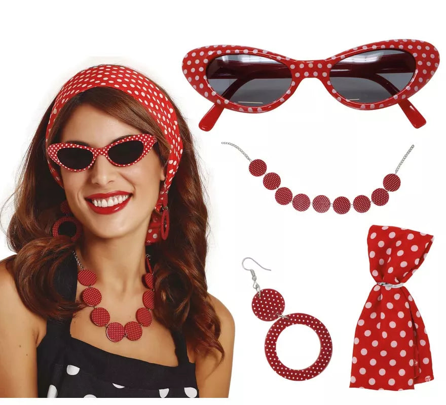 Translation missing: en.Kit Años 50: Cinta cabeza, Gafas, Pendientes y Collar