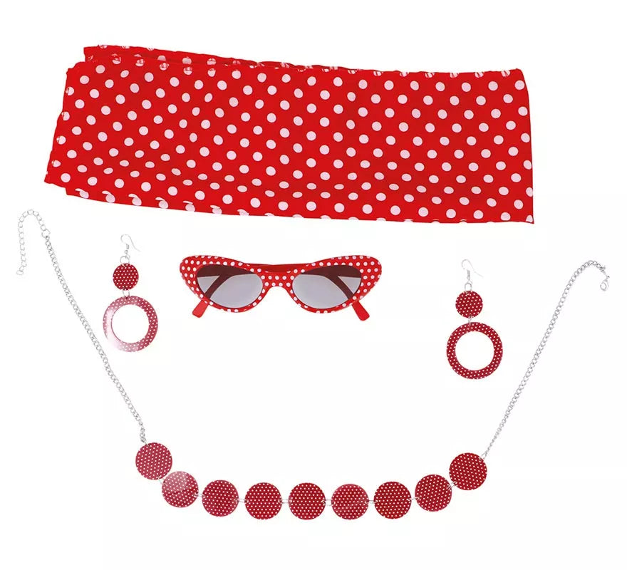 Kit Años 50: Cinta cabeza, Gafas, Pendientes y Collar