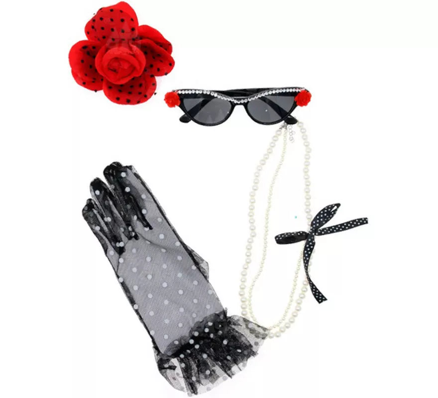 Translation missing: en.Kit Años 50: Guantes de encaje, Gafas, Collar y Flor para el pelo