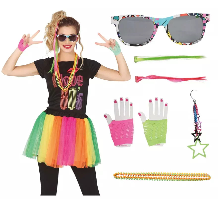 Translation missing: en.Kit Años 80: 2 Extensiones, Gafas, 2 Pendientes, 4 Collares y 2 Guantes