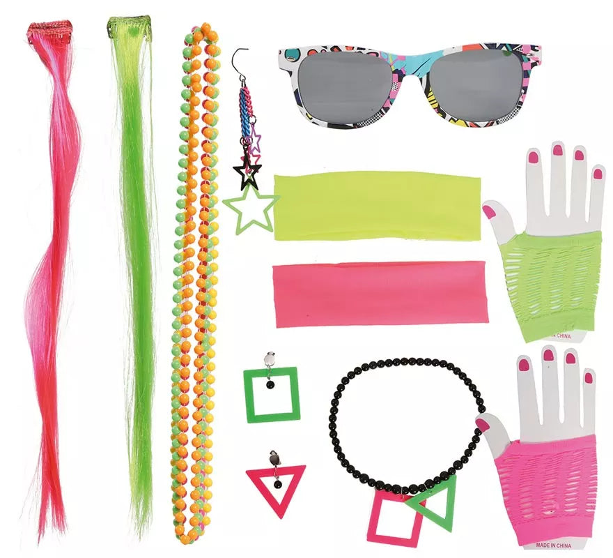 Translation missing: en.Kit Años 80: 2 Extensiones, Gafas, 2 Pendientes, 4 Collares y 2 Guantes