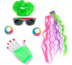 80s Kit: Hair Tie, Glasses, Extensions, Earrings and Mitten