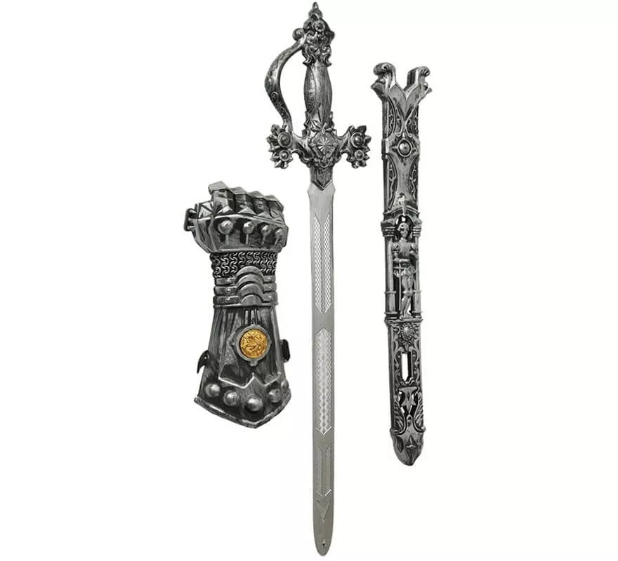 Kit Caballero Medieval: Espada de 65 cm y Guantelete