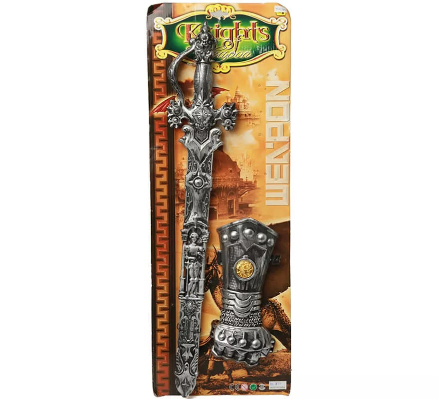 Kit Caballero Medieval: Espada de 65 cm y Guantelete