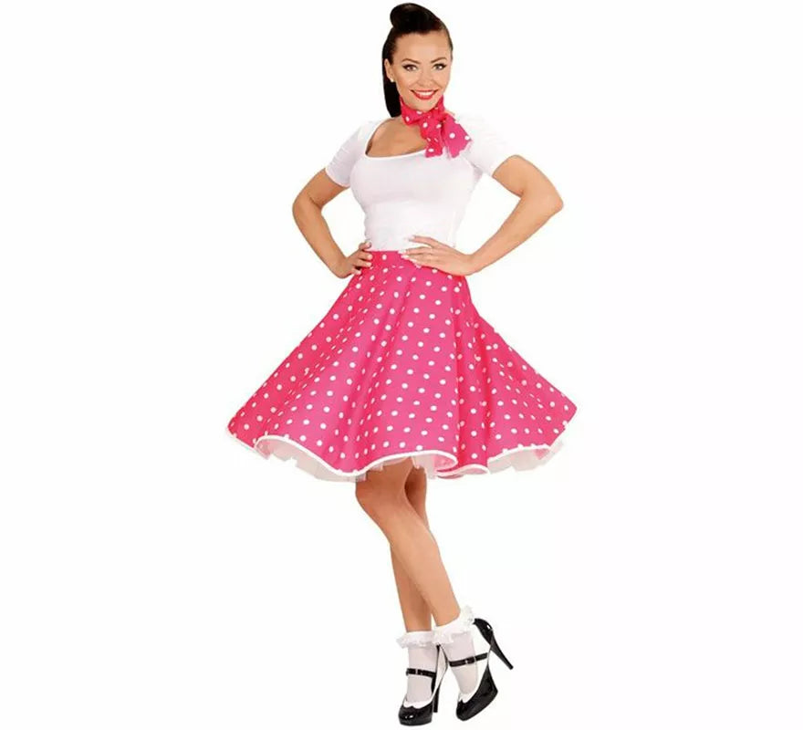 Kit Chica Pin Up Años 50 rosa para mujer: falda y pañuelo
