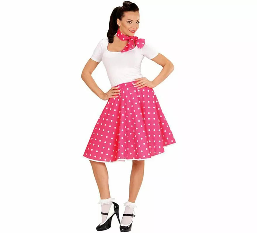Kit Chica Pin Up Años 50 rosa para mujer: falda y pañuelo