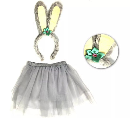Kit Conejita Gris Infantil: Tutú y Diadema