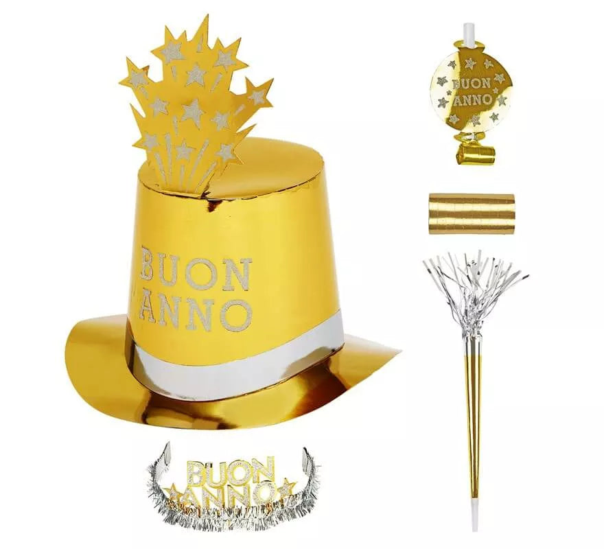 Translation missing: en.Kit Cotillón Buon Anno Dorado para 10 personas