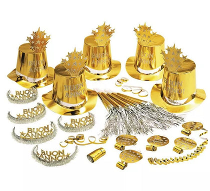 Kit Cotillón Buon Anno Dorado para 10 personas