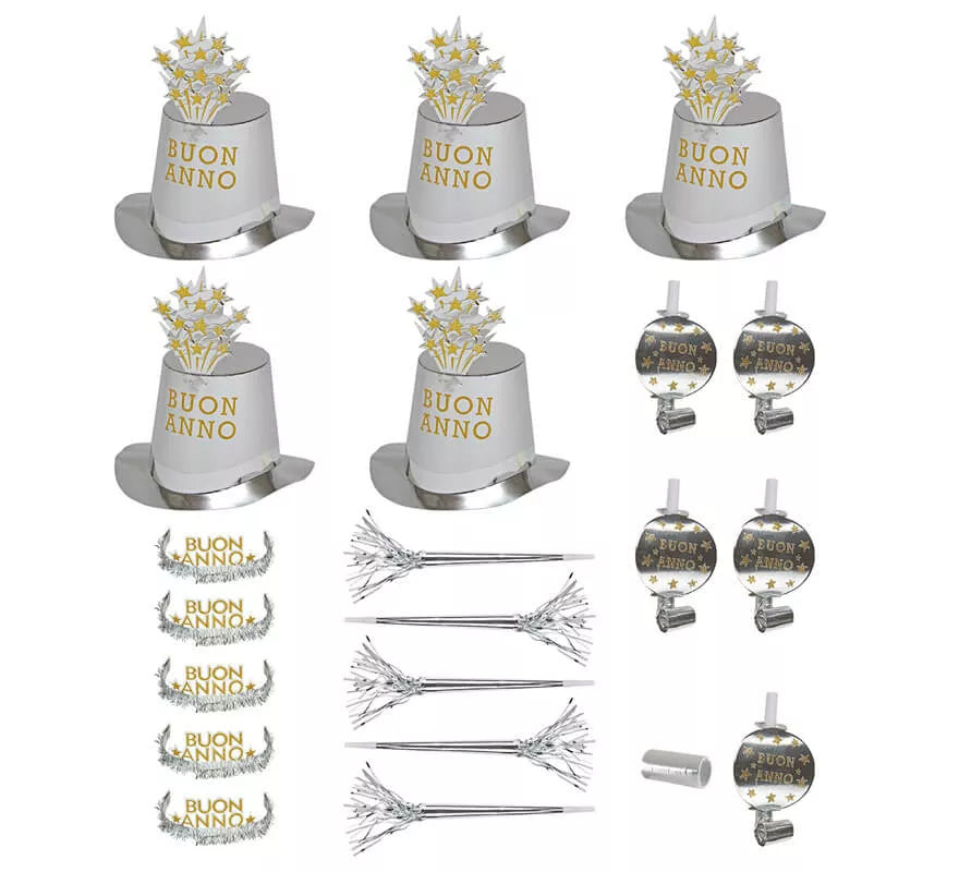 Kit Cotillón Buon Anno Plateado para 10 personas