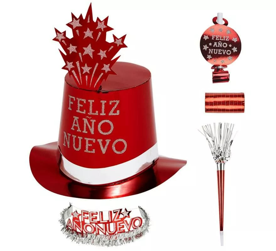 Translation missing: en.Kit Cotillón Feliz Año Nuevo Rojo para 10 personas