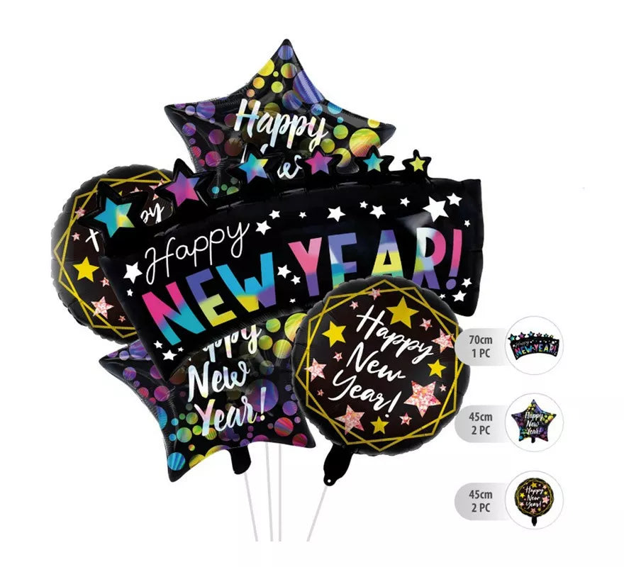 Translation missing: en.Kit de 5 Globos Foil Negros de Happy New Year