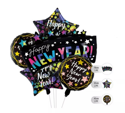 Kit de 5 Globos Foil Negros de Happy New Year