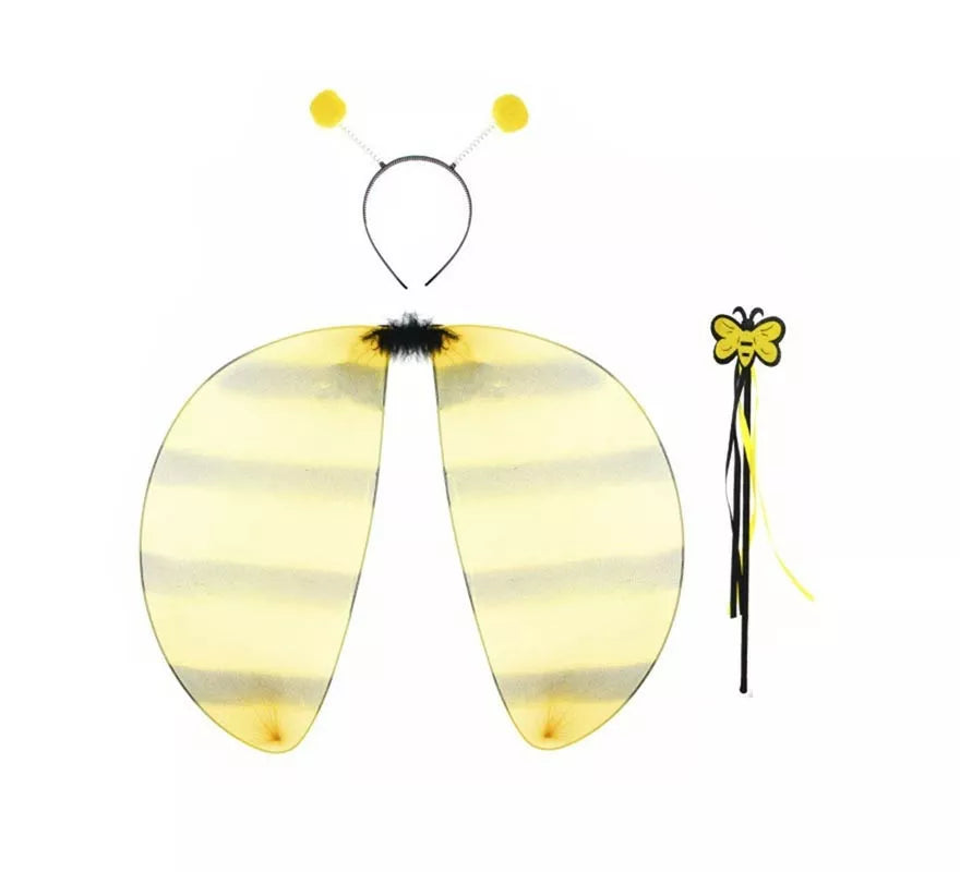 Kit de Abeja amarillo y negro: Alas, Diadema y Varita