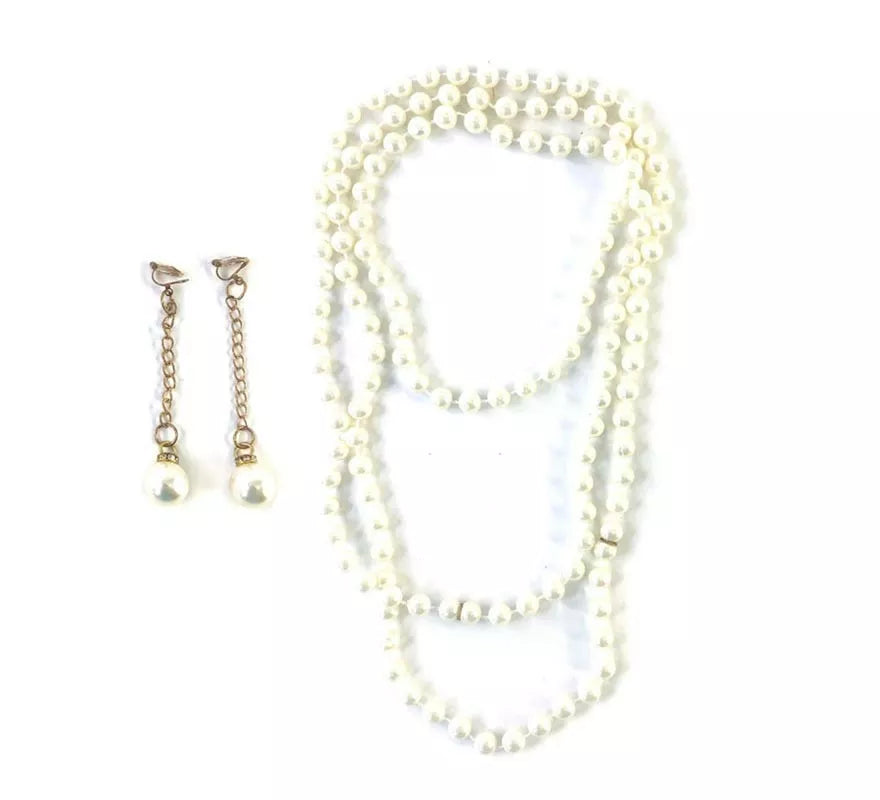 Translation missing: en.Kit de años 20 blanca: Collar de Perlas y Pendientes