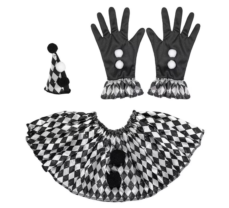 Translation missing: en.Kit de Arlequín Pierrot: Mini Sombrero, Guantes y Gorguera