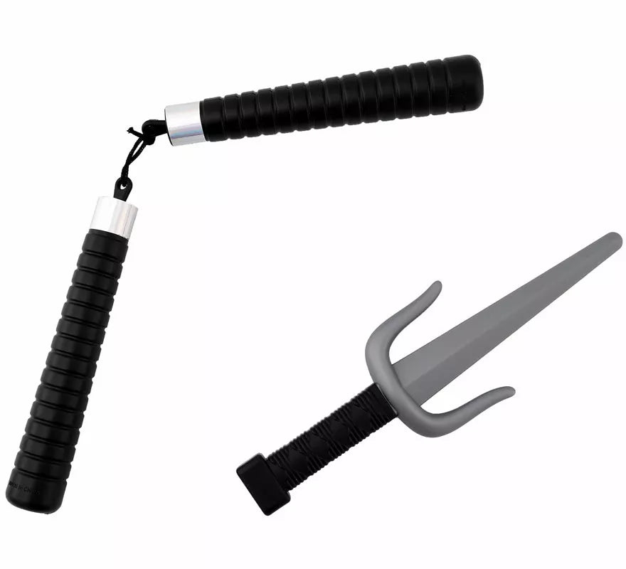 Kit de Armas Ninja: Nunchaku y Daga de plástico