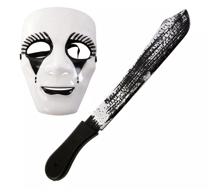 Kit de Asesino blanco adulto: Máscara y machete de 18x55 cm