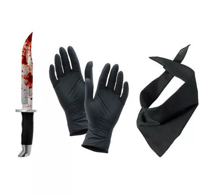 Kit de Asesino: Cuchillo, guantes y pañuelo