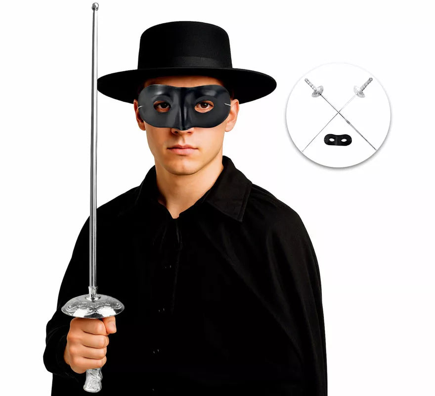Kit de Bandido: Antifaz y 2 Espada de 60x9 cm de plástico
