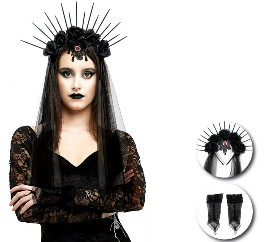 Kit de Bruja Gótica adulto: Diadema y par de guantes