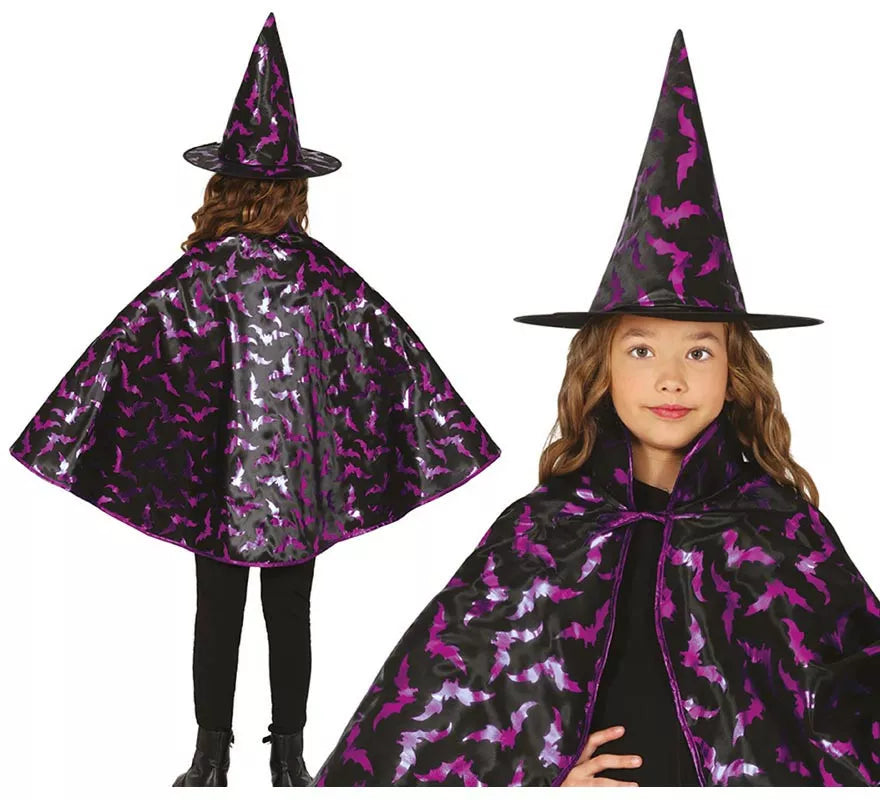 Translation missing: en.Kit de Bruja negro y lila Infantil: Capa y Sombrero